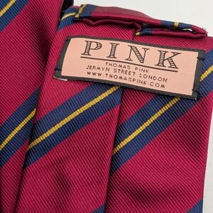 Thomas Pink London Silk Tie Red Navy Gold Striped Repp Jermyn St Luxury
